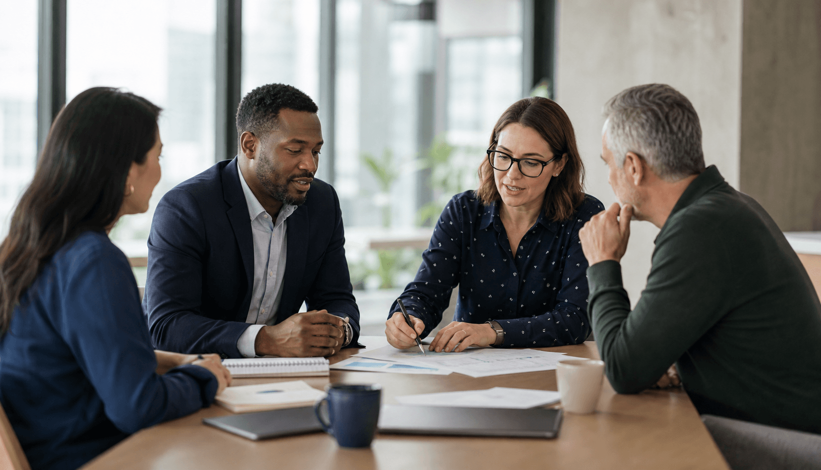 Professionals discussing business goals during a discovery consultation